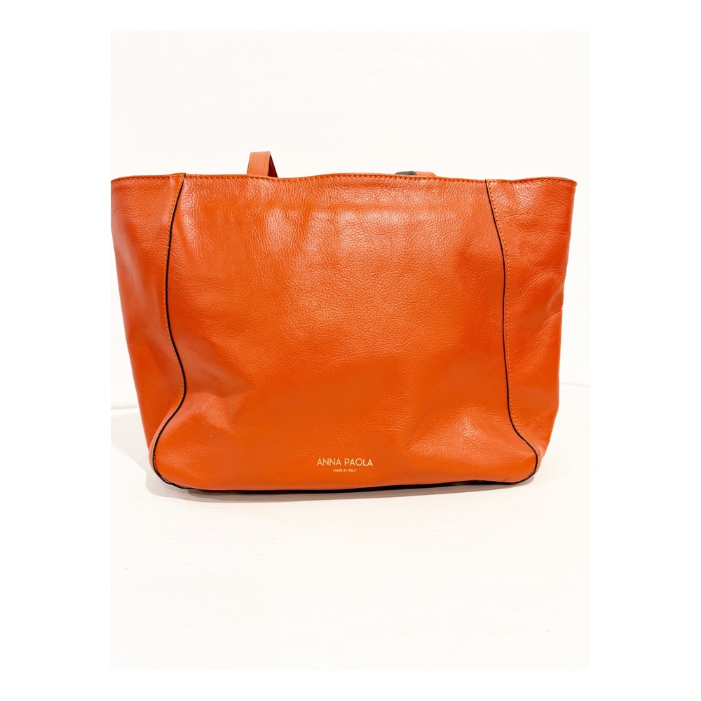 Anna Paola Monique Orange Leather Tote Bag‎ Made in Italy New